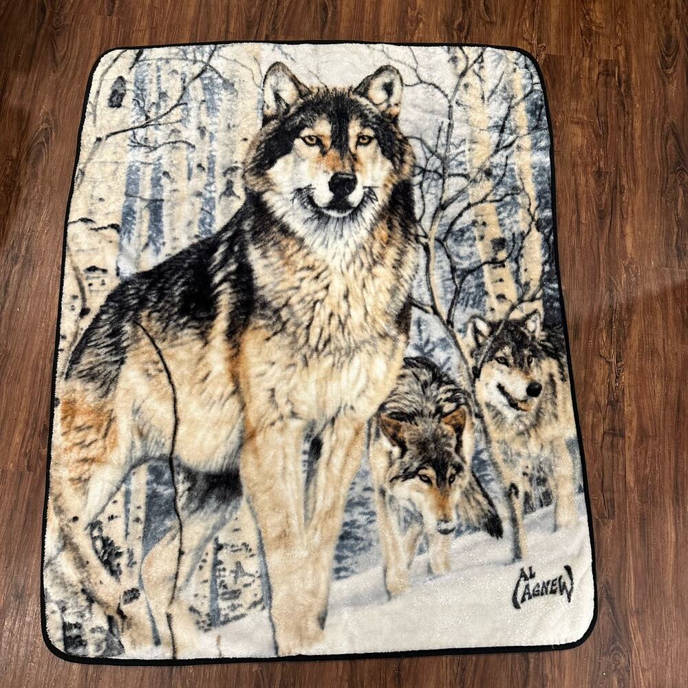 Al Agnew Second Glance Fleece Wolf Wolves Trees Snow Winter  Plush Throw Blanket